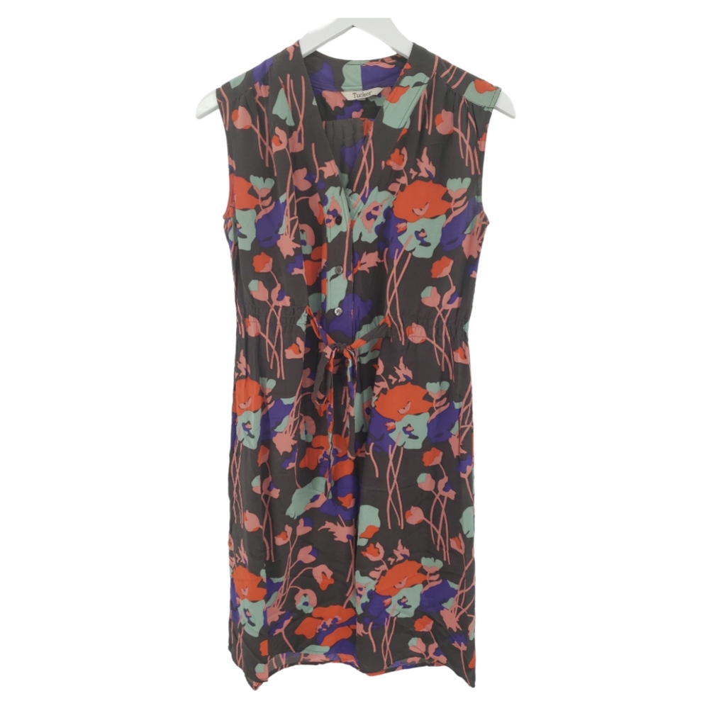 Tucker 100% Silk Floral Dress Size Small Gray Multi